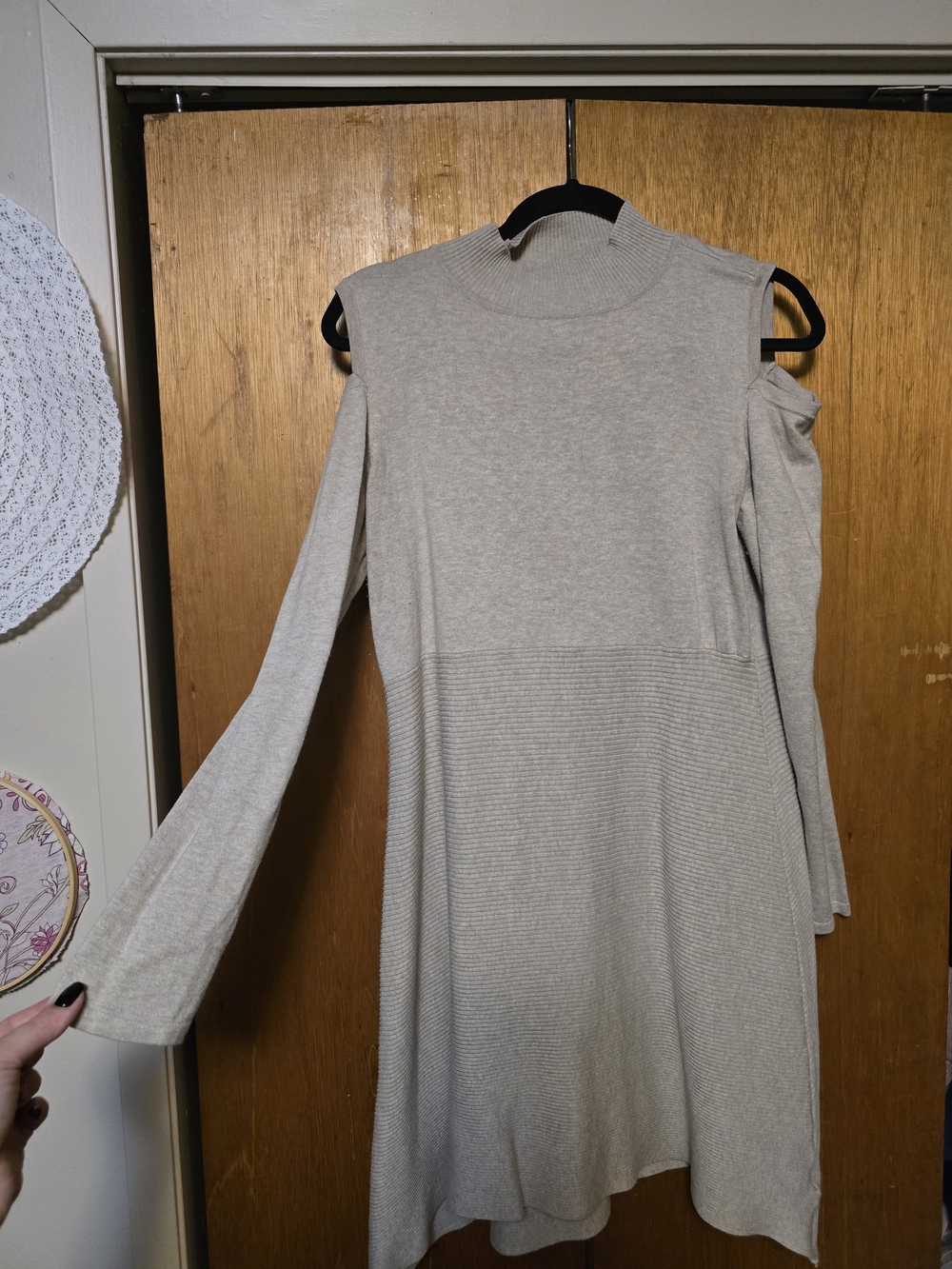 Style & Co. One-Shoulder Mock Neck Knit Dress in Light Gray